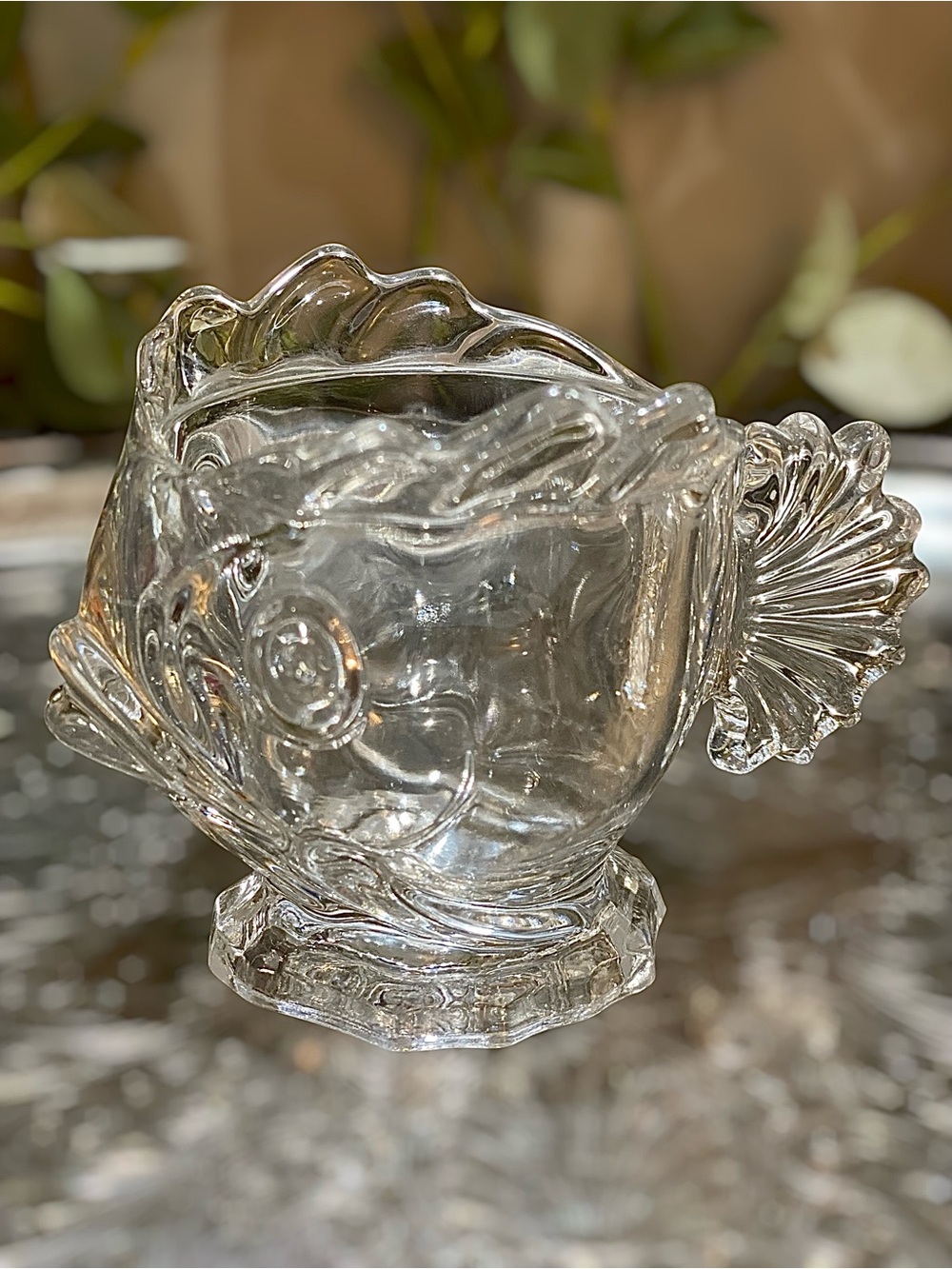 Vintage c1930’s Fostoria Glass Cup Footed Fish Shrimp Cocktail Dish Seafood